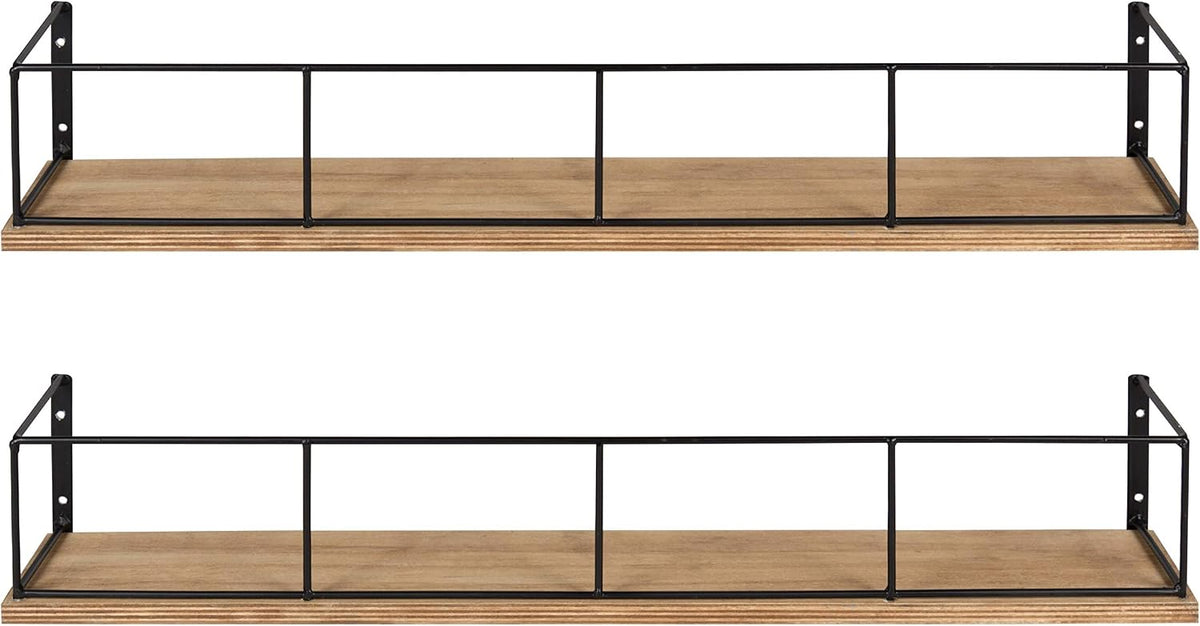 Kate and Laurel Benbrook 24 inch 2-Pack Wood and Metal Floating Wall Shelves, Rustic Brown and Black