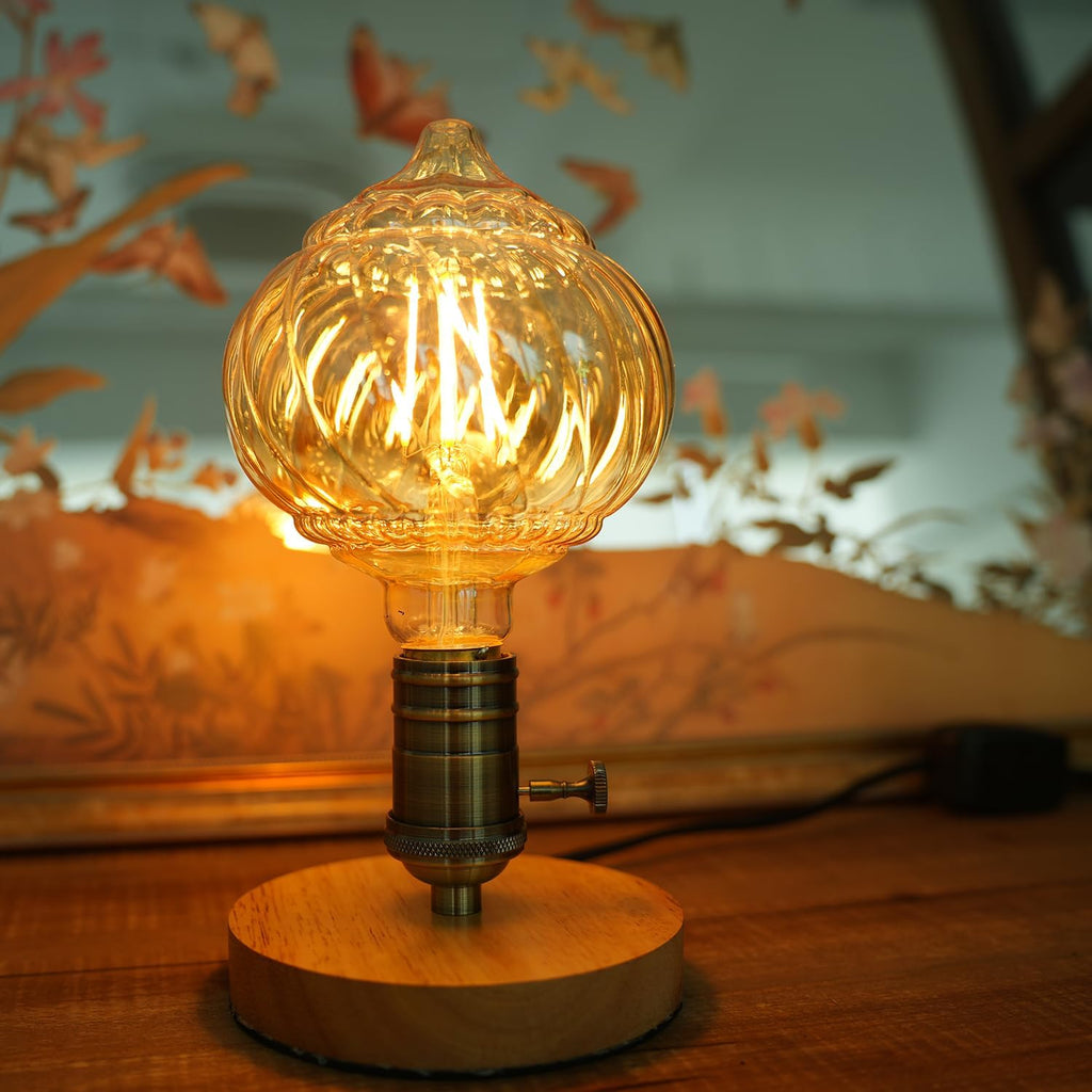 G40 LED Edison Bulb, Pumpkin Shape, Amber Hand-Blown Hard Glass, 4W 110-130V, E26, 2500K Warm Yellow Light, 400LM, Non-Dimmable, Indoor Decor Lighting (TwistCone)