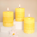 Yellow Pillar Candles 3x4 Inch Hand-Poured Lemon Scented Candles Lemongrass Fragrance Long Lasting Clean Burning Smokeless Summer Candle for Home Scent Bathroom Rustic Table Decor, Set of 3