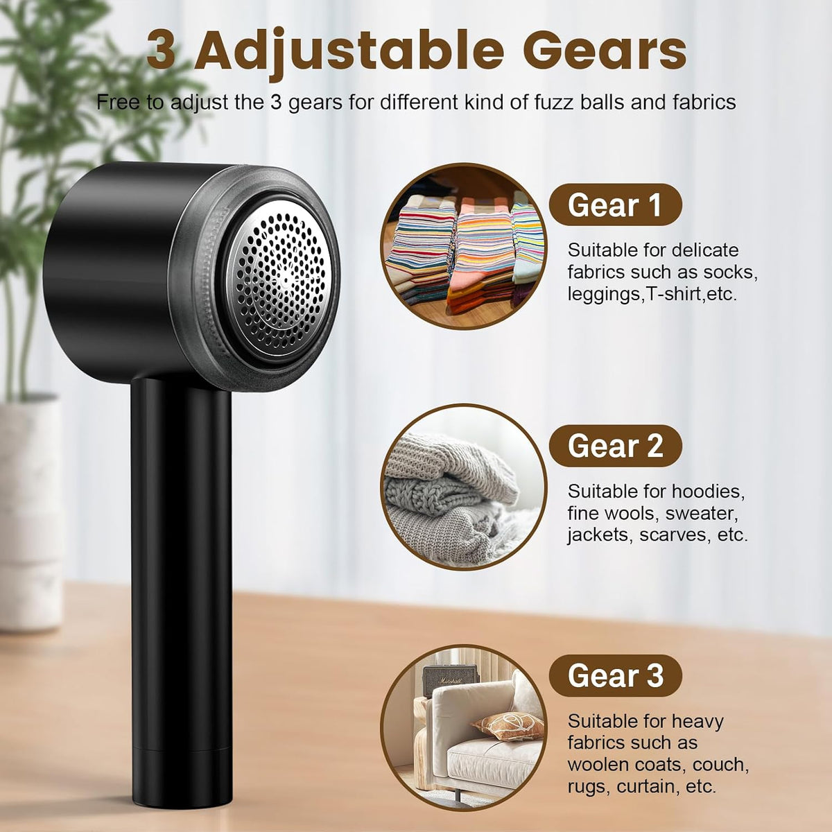 Rechargeable Fabric Shaver Defuzzer with Lint Roller, 2 Extra Blades, Black