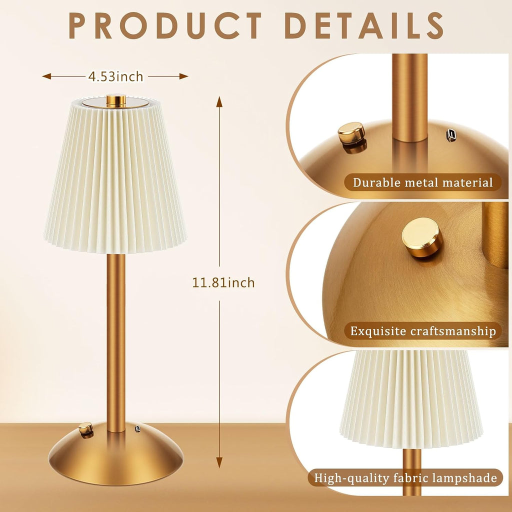 Liliful 4 Pcs Cordless Table Lamp LED Touch, Gold, Beige Cloth Style