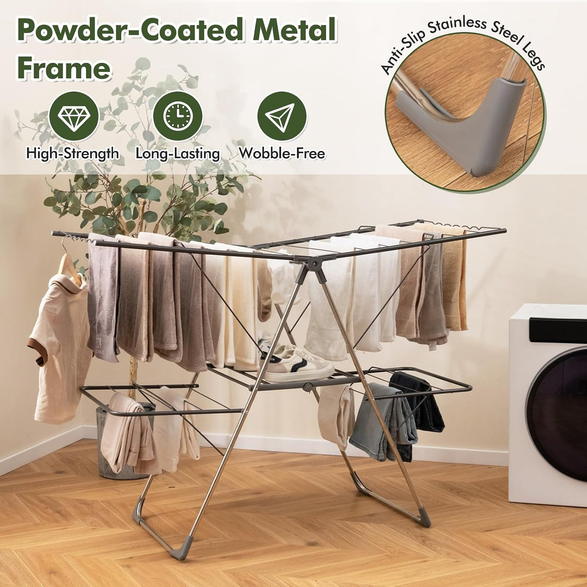 Tangkula 2-Tier Freestanding Foldable Clothes Drying Rack, No Assembly