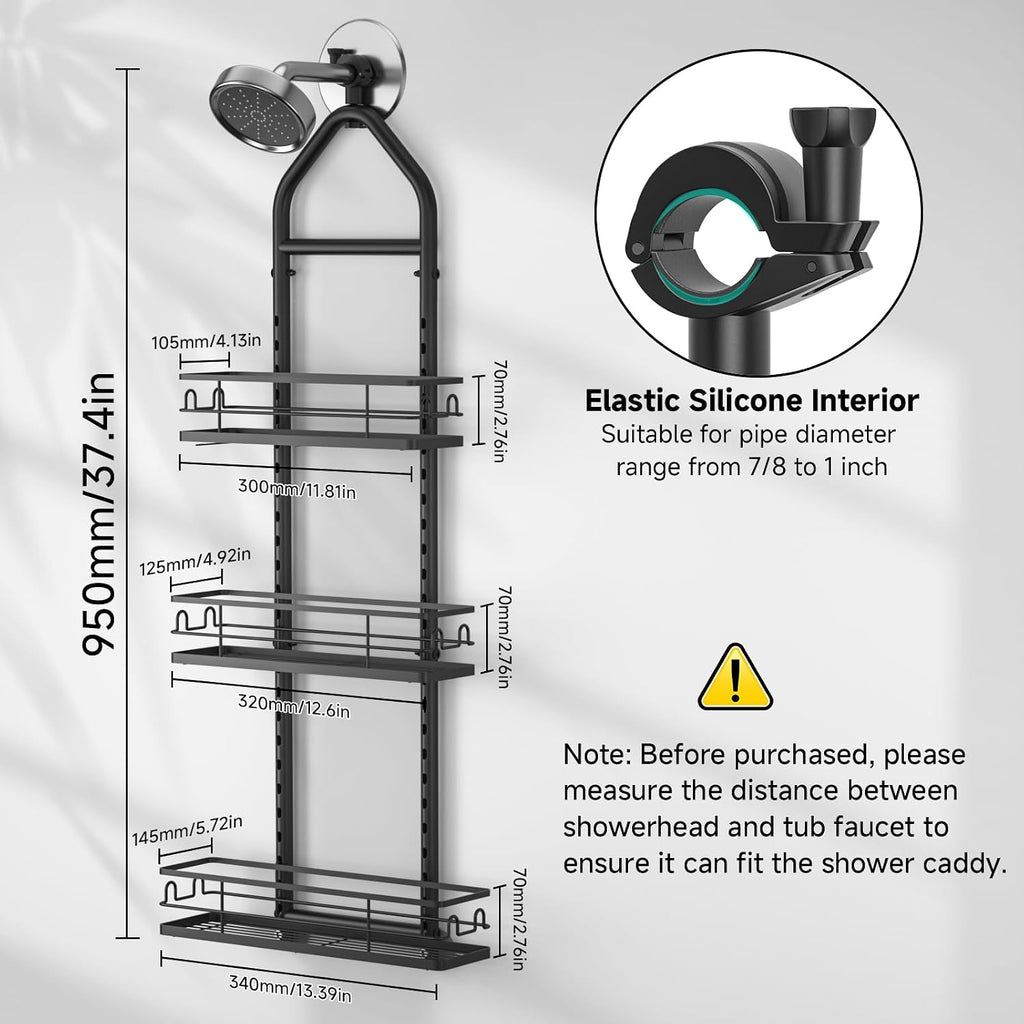 3 Tier Hanging Shower Head Caddy, Adjustable Hanging Shower Caddy Over Showerhead, No Drilling Handing Racks Rustproof for Bathroom Shampoo Soap Storage