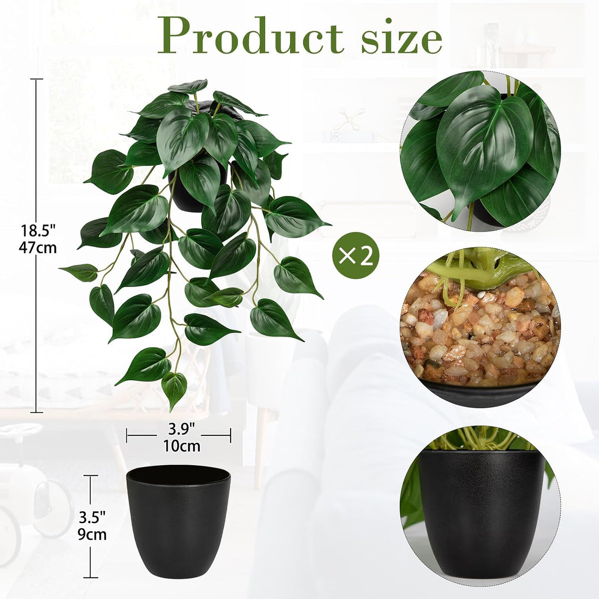 2 Pack Artifitial Hanging Plants 18" Fake Devil's Ivy Pothos Plants