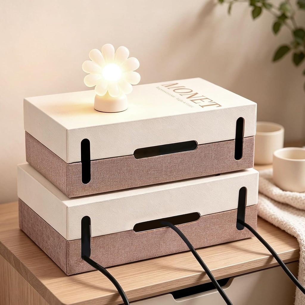 2 Pack Book Shape Cable Management Box, Decorative Faux Book Cable Box Organizer & Cable Box Hider for Power Strips and Chargers, Cord Storage Organizer for Desk, Nightstand, Bookshelf