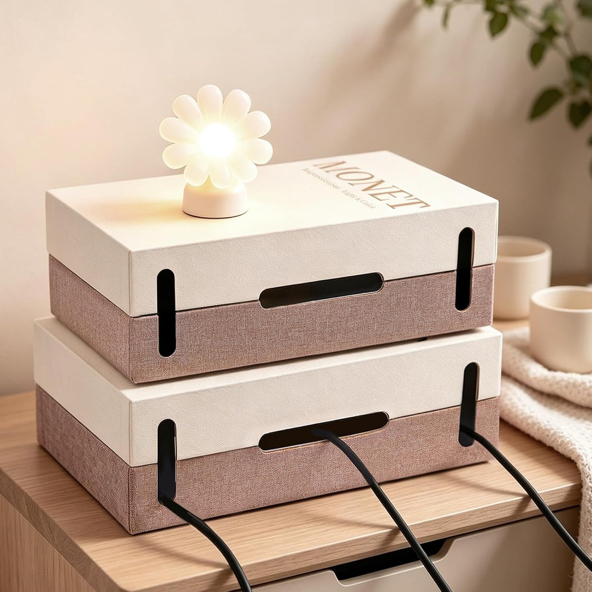 2 Pack Book Shape Cable Management Box, Decorative Faux Book Cable Box Organizer & Cable Box Hider for Power Strips and Chargers, Cord Storage Organizer for Desk, Nightstand, Bookshelf