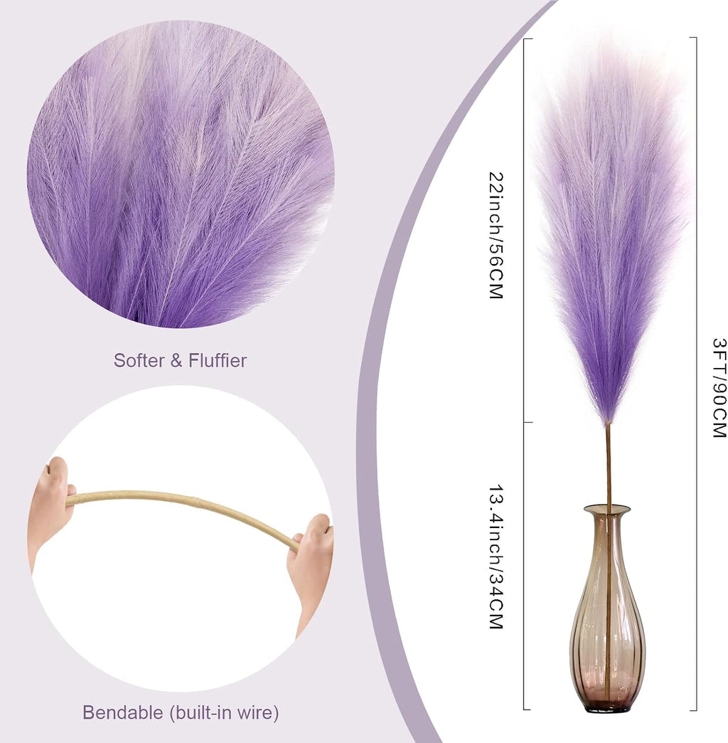KALYLOC 8Pcs 3FT Purple Faux Pampas Grass Artificial Bulrush for Boho Decor