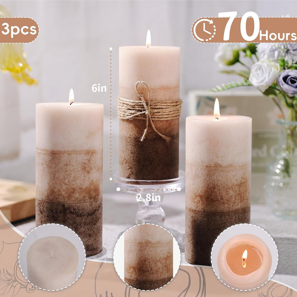 Vanilla Scented Pillar Candles, 2.8x6 Inch Natural Fragrance Candles 210H Long Burning Smokeless Pillar Candle Non-Toxic Pillar Candle for Home Decor Mother's Day Wedding,3 Pack
