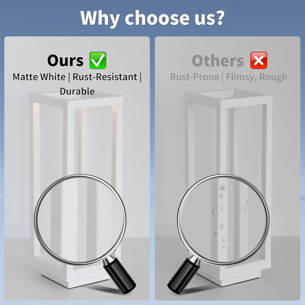 Mr.White IP54 Waterproof Outdoor LED Table Lamp - Battery Operated Rechargeable Cordless 5200mAh, Dimmable 3 Color Temperatures for Patio Backyard (White)