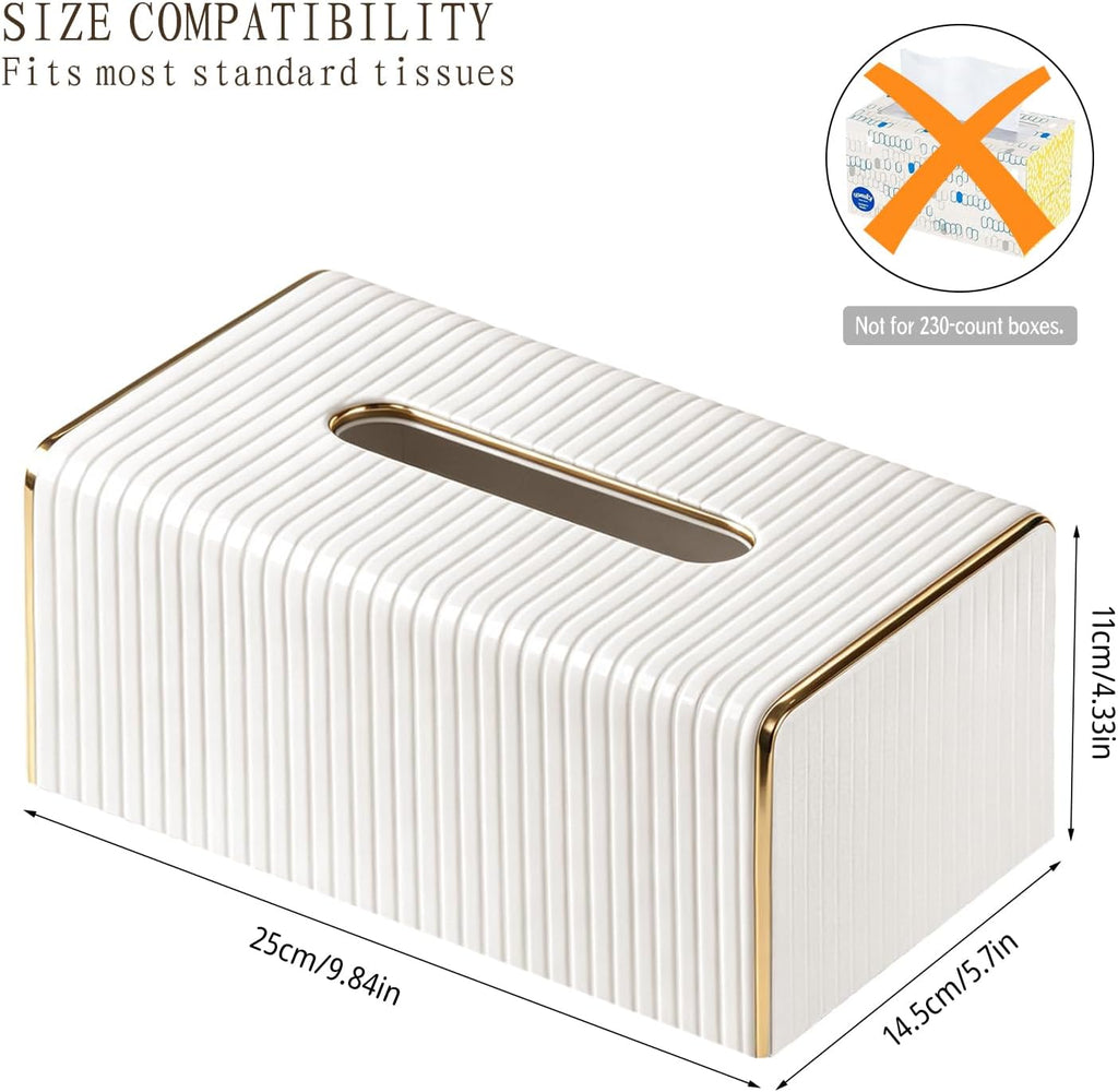 White Tissue Box Cover Rectangle, Tissues Holder with Gold Edging