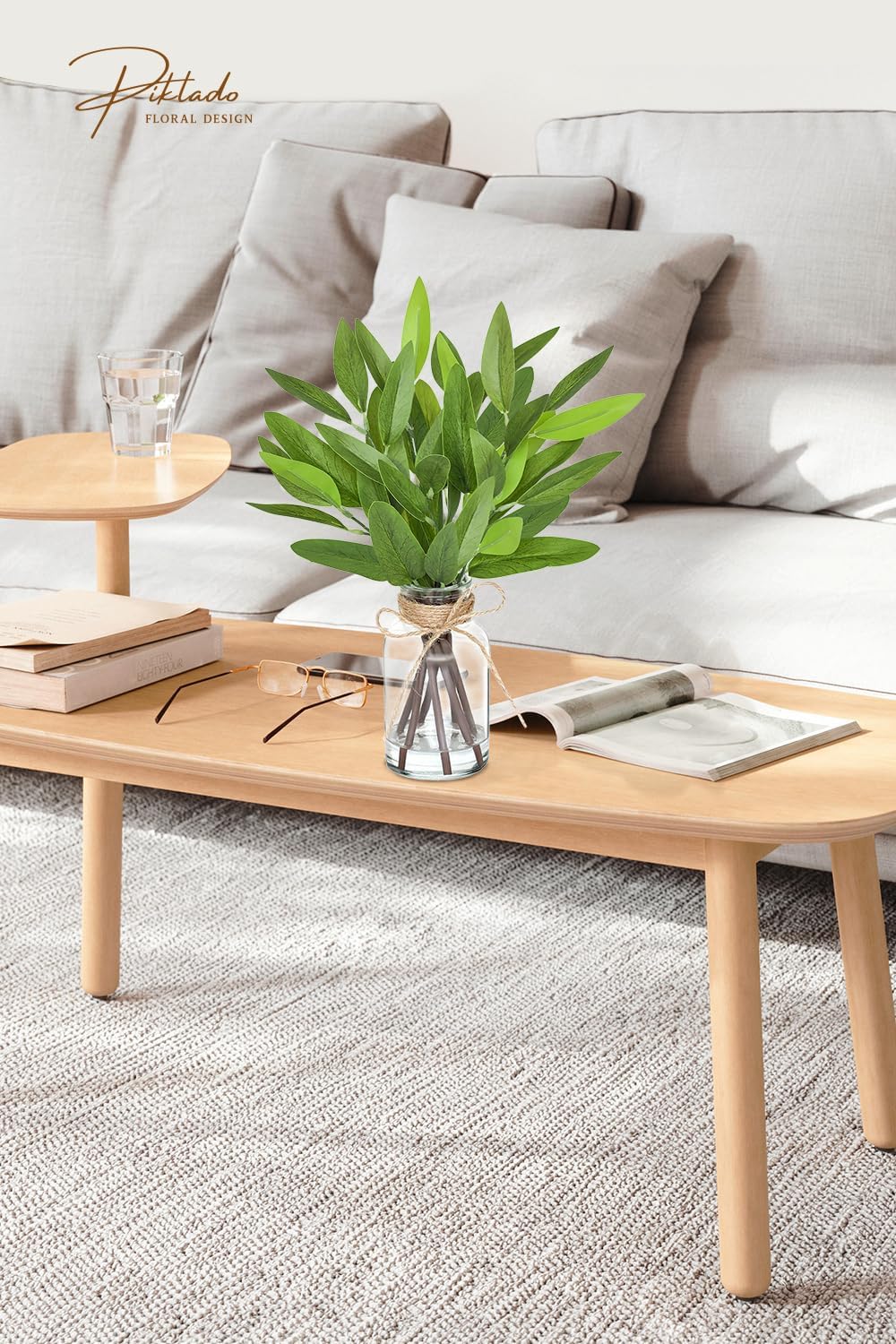 13" Fake Eucalyptus Stems in Vase with Faux Water,Artificial Plants Leaves for Shelf Desk Bathroom Farmhouse Room Coffee Table Home Decor (Eucalyptus-Pointed Leaf)