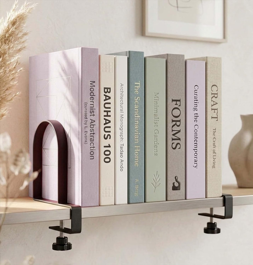 AJART Adjustable Book Ends for Shelves: Heavy Duty Clamp On Metal Bookends
