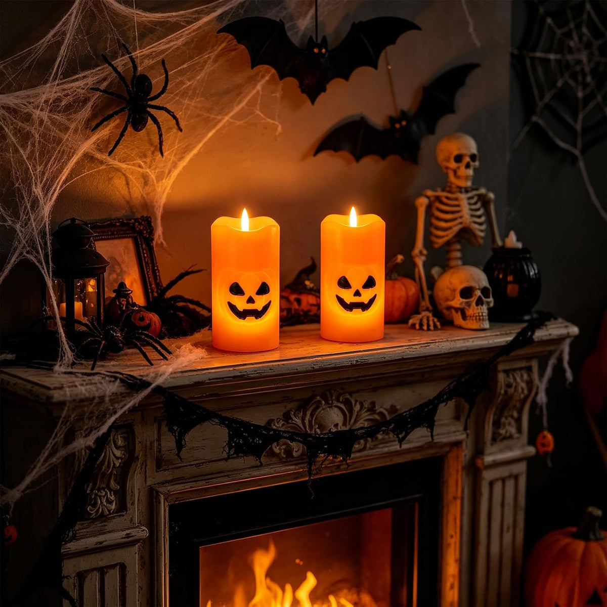 Eldnacele Halloween Pumpkin Flameless LED Pillar Candles with 6 Hour Timer