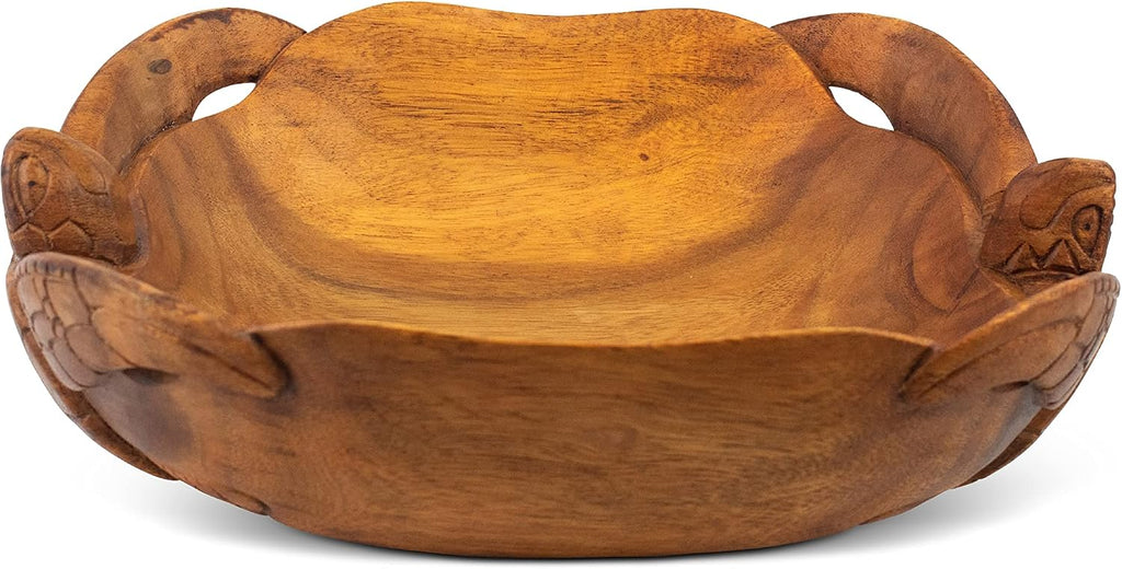 G6 Collection 12" Wooden Handmade Two Turtles Fruit Decorative Bowl Centerpiece Hand Carved Art Home Decor Decoration Handcrafted Gift Storage Accent Rustic Wood Serving Bowls Two Turtles (12" Long)