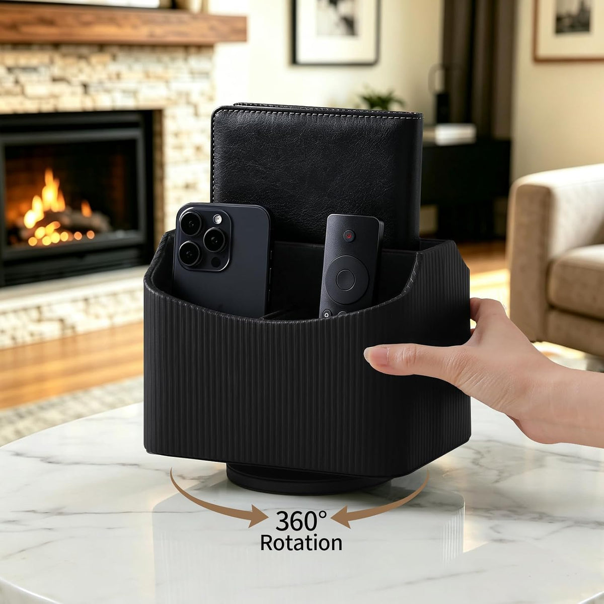 360° Rotating Desk Organizer, Lazy Susan Remote Control Holder, Black