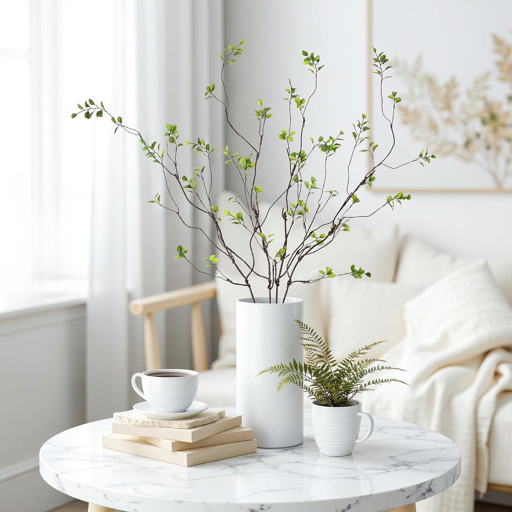 4PCS Artificial Green Branches 47.2", Extra Long Faux Decorative Branches for Tall Vase, Realistic Green Stems with Sparse Leaves, Bendable Branches for Home Decor