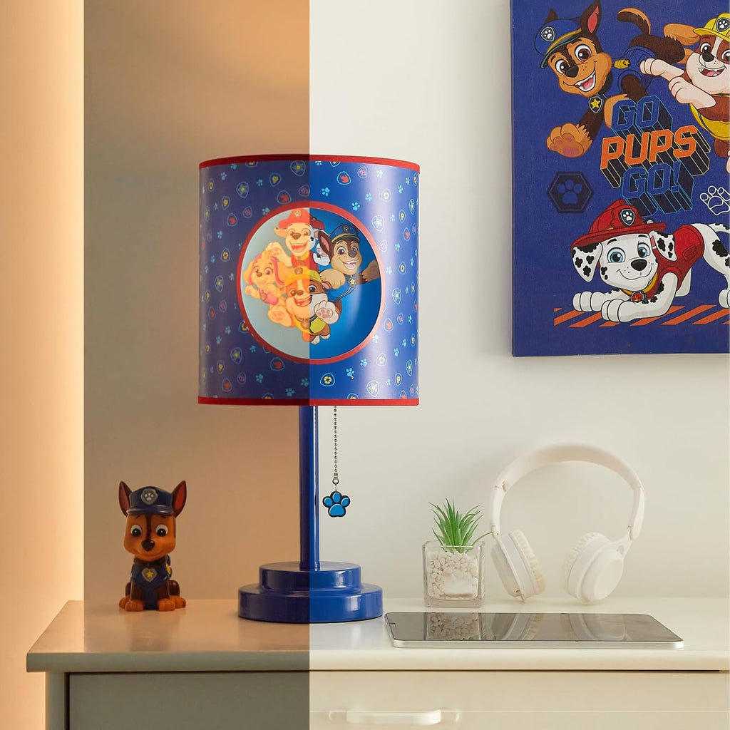 Idea Nuova Nickelodeon Paw Patrol 2 Layer Cut Out Shade Stick Table Lamp with Figural Pull Chain and Themed Printed Decorative Shade
