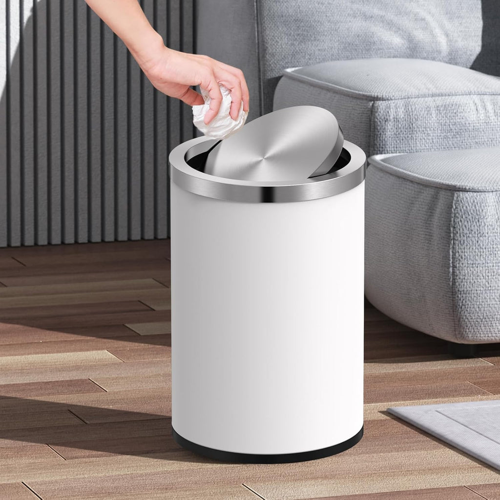 Mbillion 4 Gallons White Swing Lid Stainless Steel Trash Can