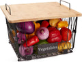 Stackable Wire Baskets with Bamboo Lids for Kitchen Pantry Storage