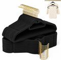 Black Velvet Hangers 50 Pack with Stackable Cascading Gloden Hook