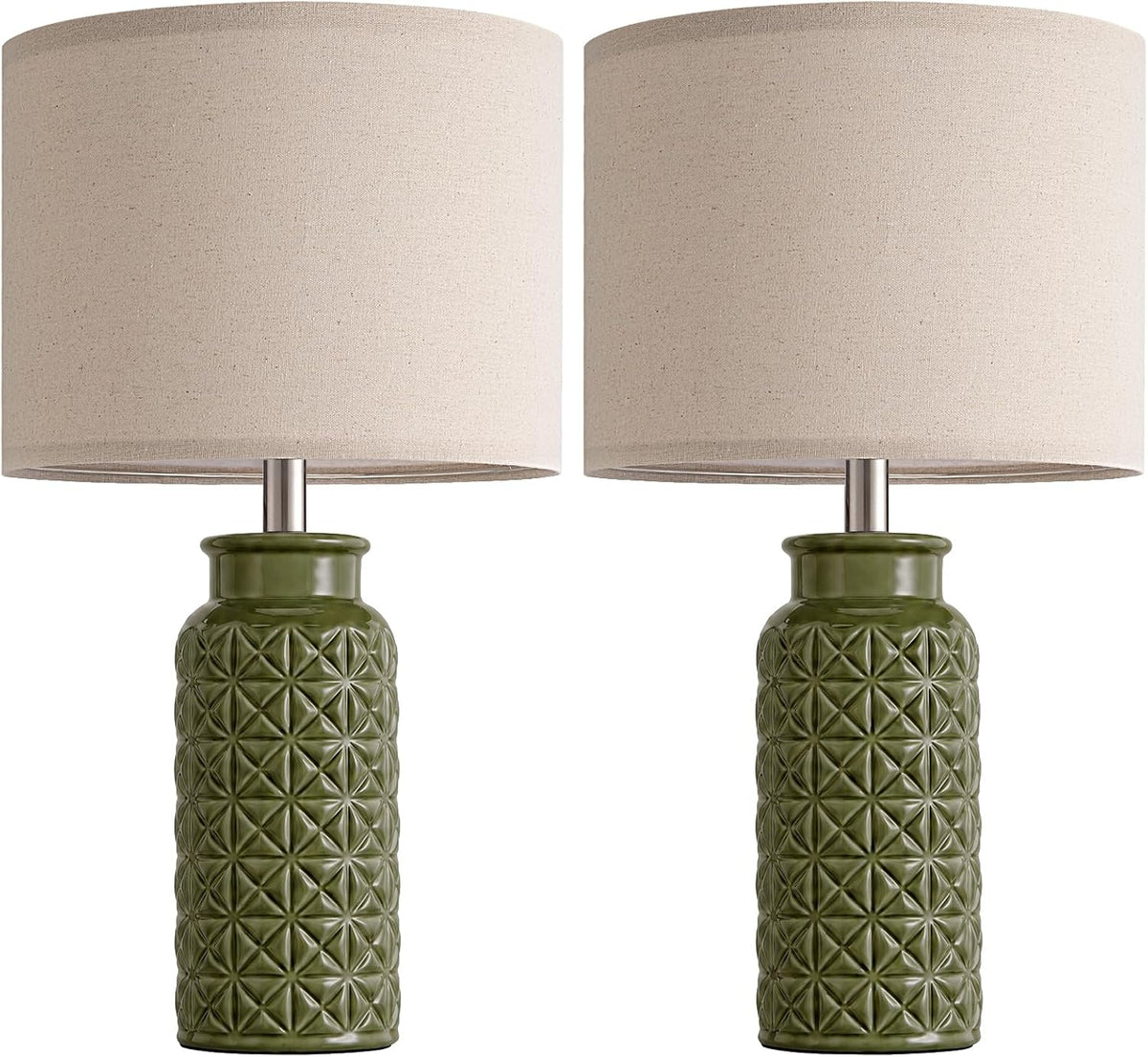 Innqoo 22.6" Modern Ceramic Bedside Lamps Set of 2, Lamps for Bedroom,Green