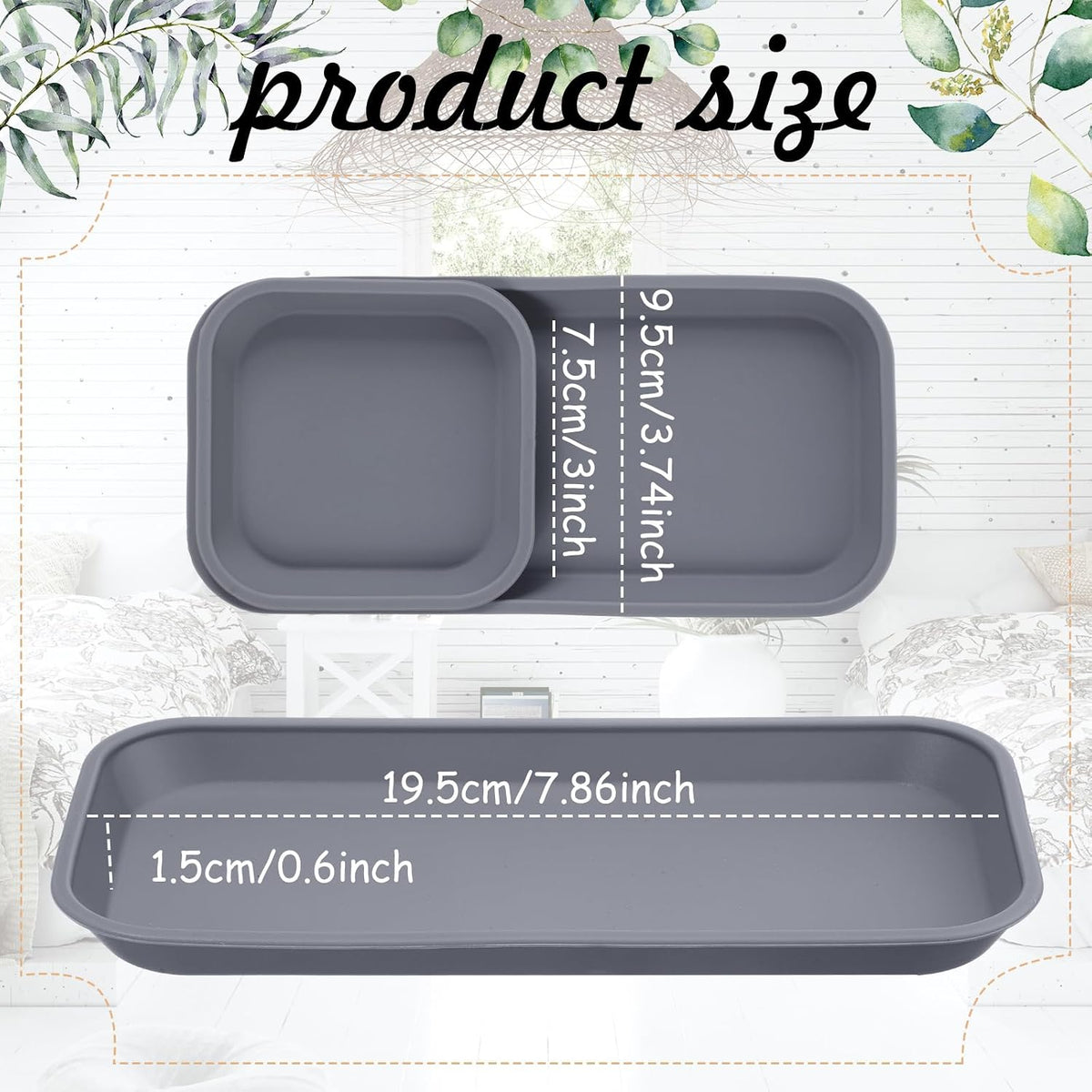 Wenqik 6 Pcs Mini Silicone Vanity Tray Bathroom Counter, Dark Gray