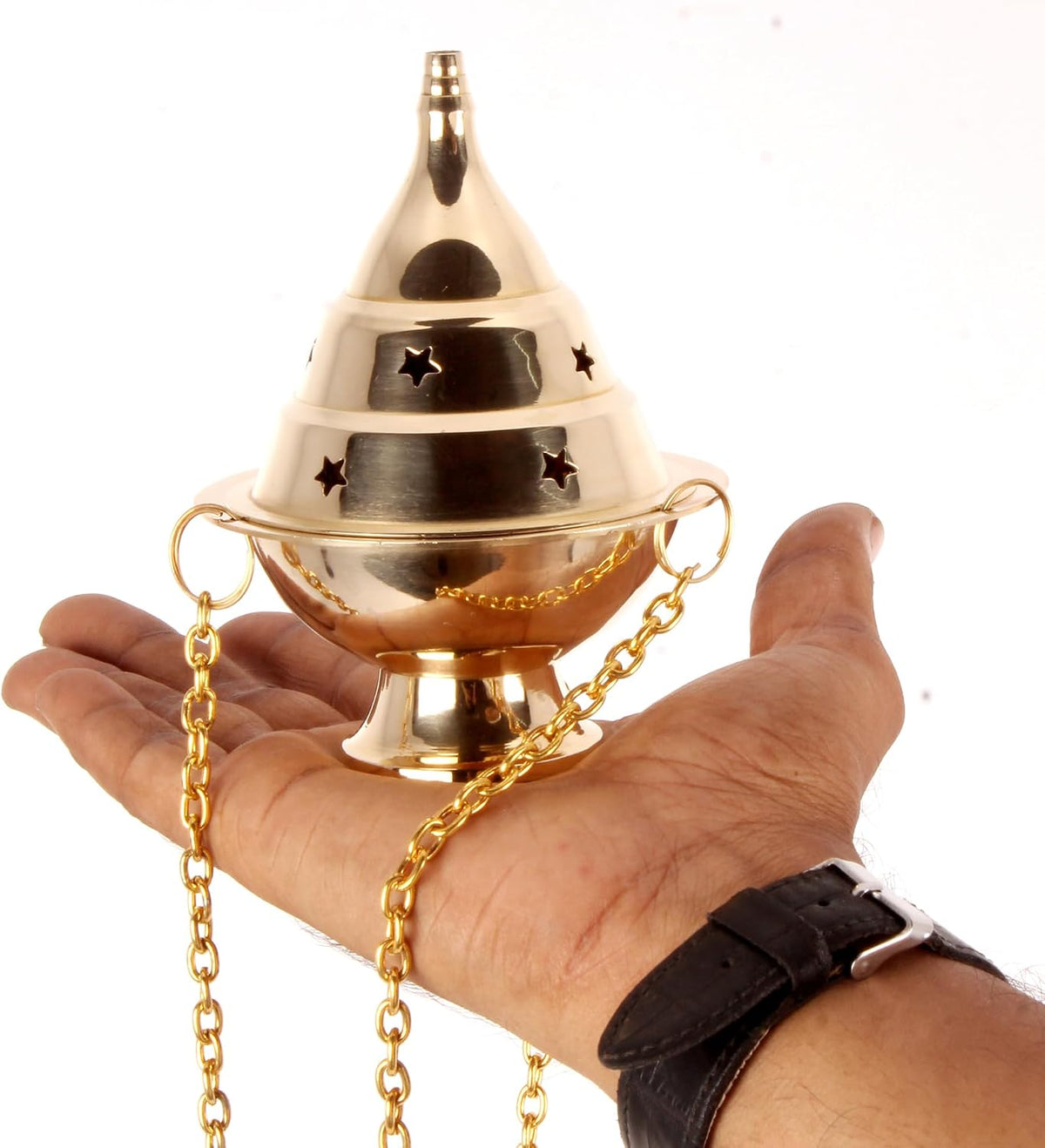 Brass Hanging Incense Censer with Chain for Charcoal, 4.5 Inch High