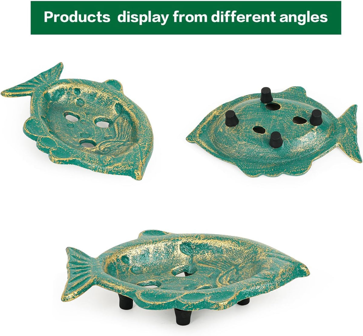 Sungmor Heavy Duty Cast Iron Soap Holder, Fish Shape & Antique Green