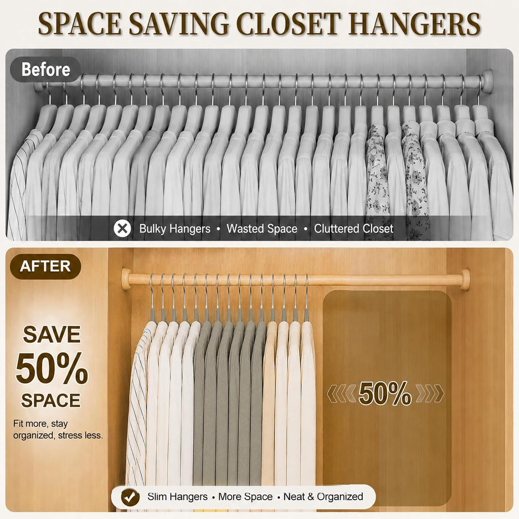 Velvet Felt Hangers 50 Pack, Non Slip, Slim, Space Saving, Gray