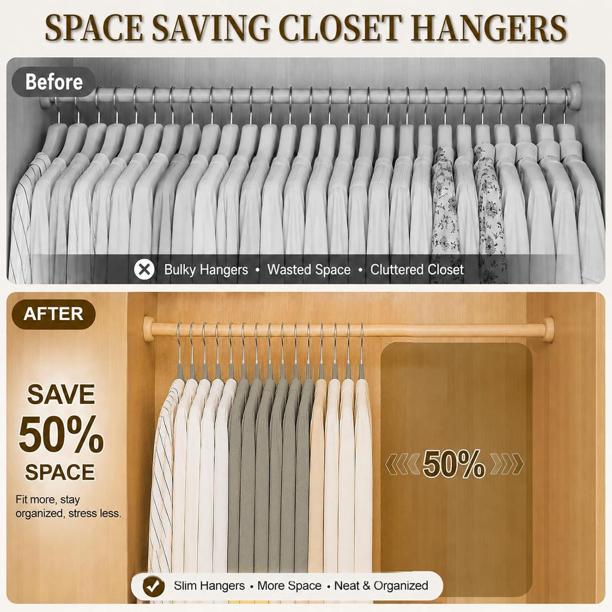 Velvet Felt Hangers 50 Pack, Non Slip, Slim, Space Saving, Gray