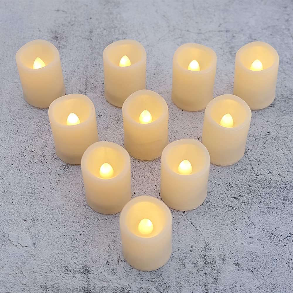 10 Pack Ivory Flameless Votive Candles Battery Operated with Timer