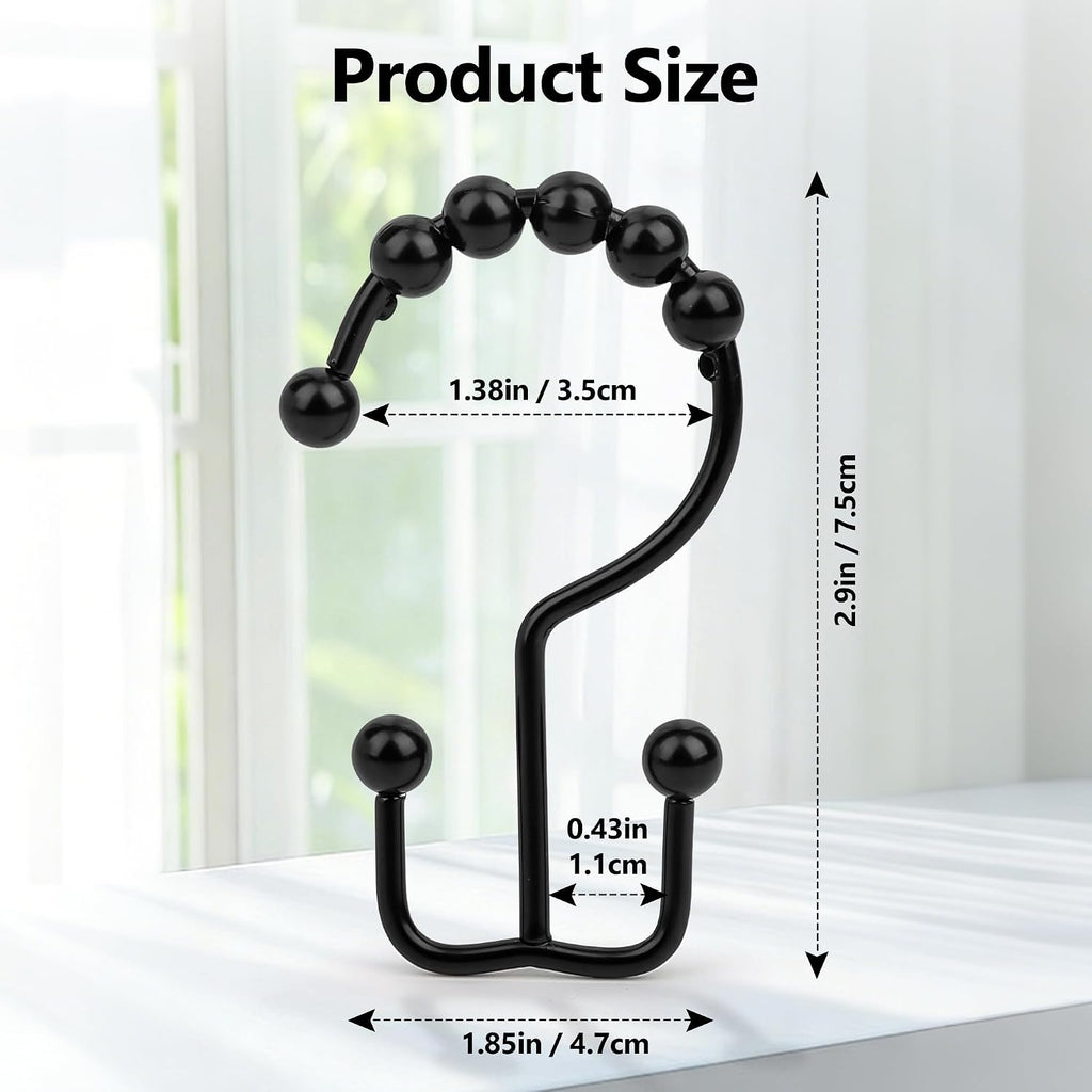 Resze 12 Pcs Shower Curtain Hooks, Metal Double Shower Curtain Rings,Black