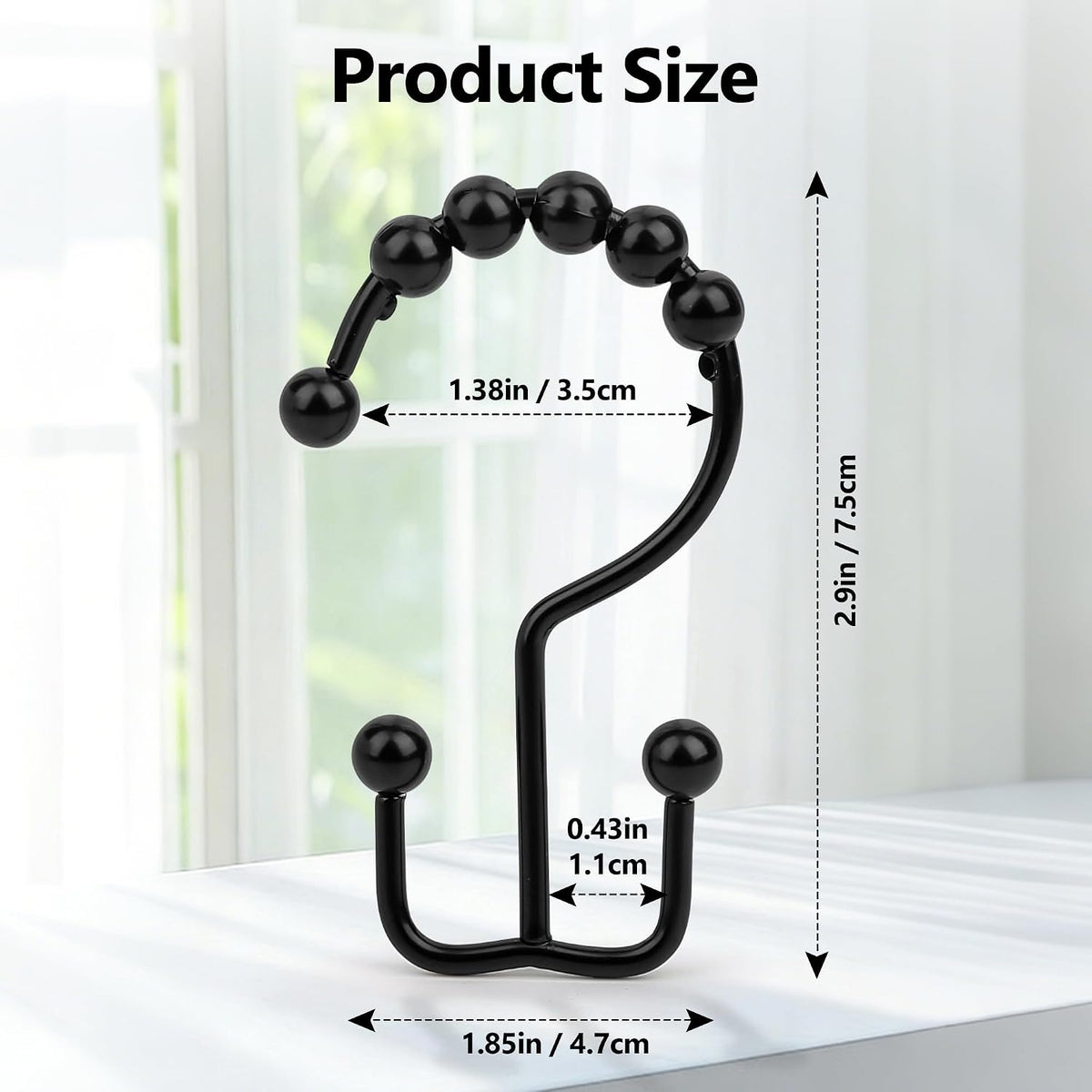 Resze 12 Pcs Shower Curtain Hooks, Metal Double Shower Curtain Rings,Black