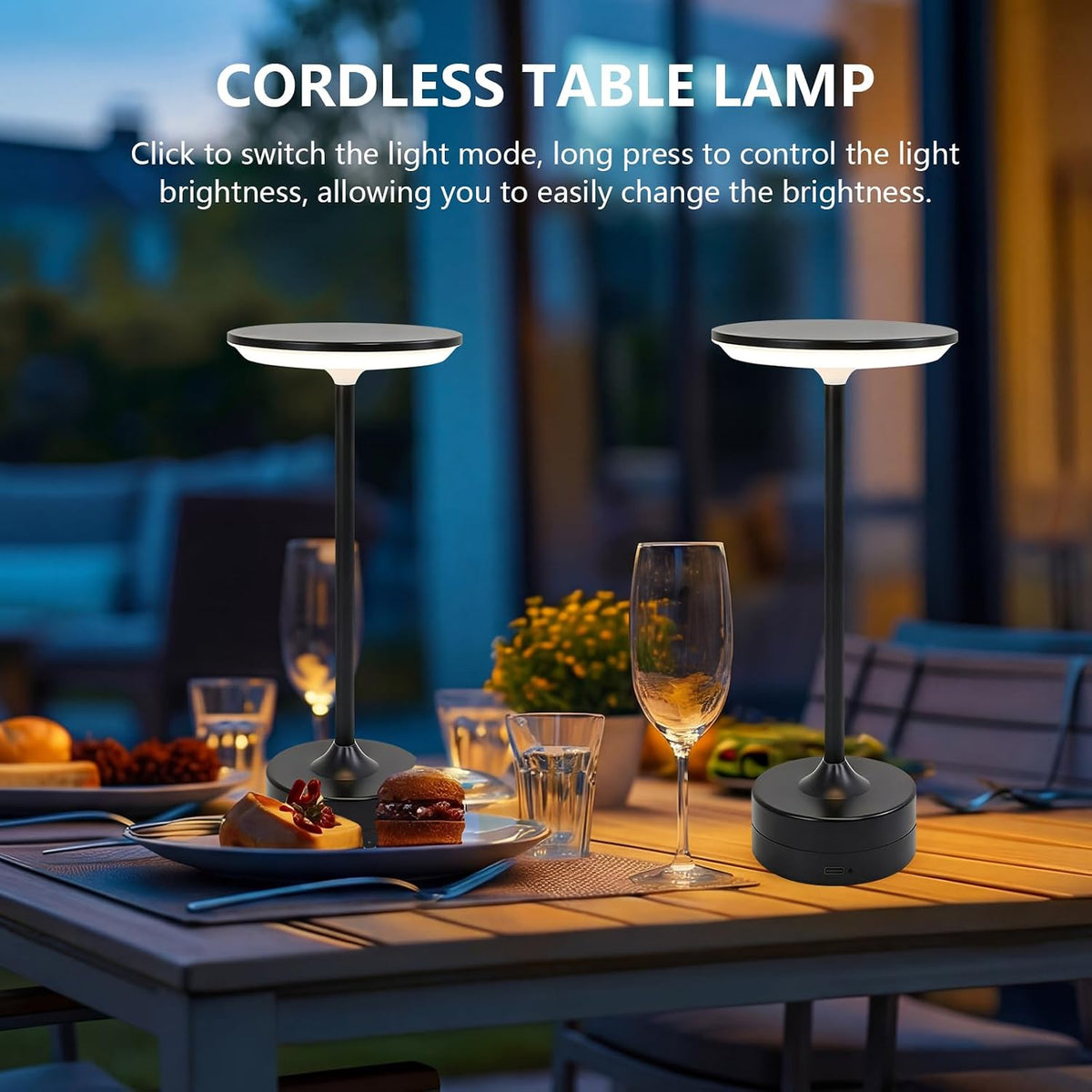 Small Table Lamp, Portable Metal Table Lamp, Cordless Rechargeable Table Lamp , 3 Color Stepless Dimmable Atmosphere Table Lamps for Patio, Camping, Coffee table decor lamp for Indoor/Outdoo(Black)