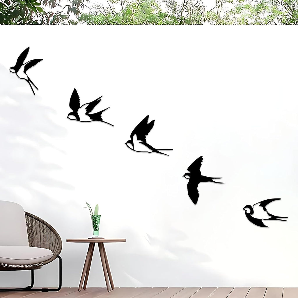 ESTART Metal Birds Wall Decor, 5 Pcs Black Birds Metal Wall Art