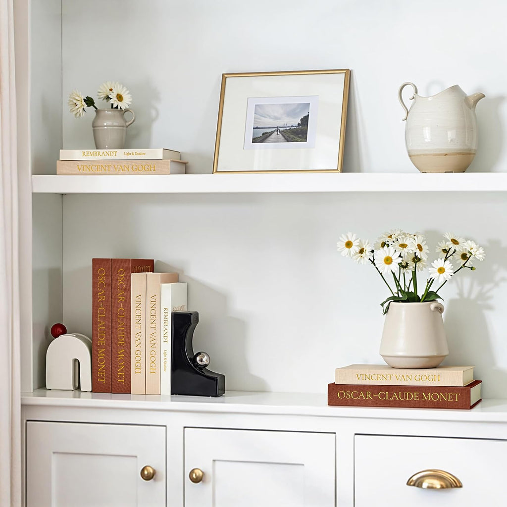 JARLINK Aesthetic Decorative Books, Set of 3 Linen Faux Book Boxes, Brown