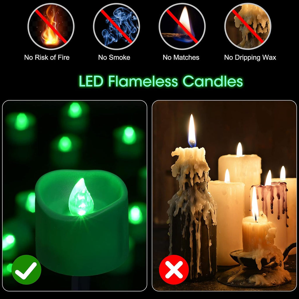 PChero Green LED Tea Lights with Timer, 12pcs