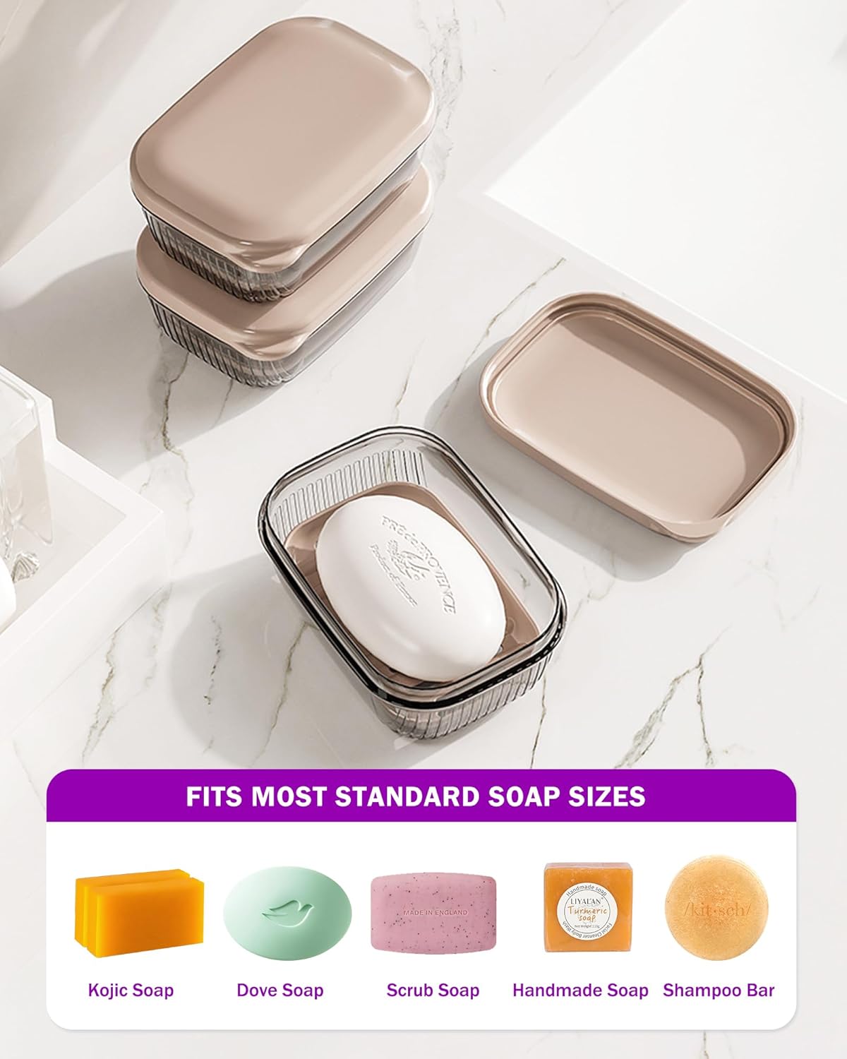 Travel Essentials Soap Holder with Lid Clear,Leakproof Soap Dish with Drainage Layer,Portable Travel Soap Bar Case for Camping,Gym,Bathroom,Kitchen,Dormitory,Hotel