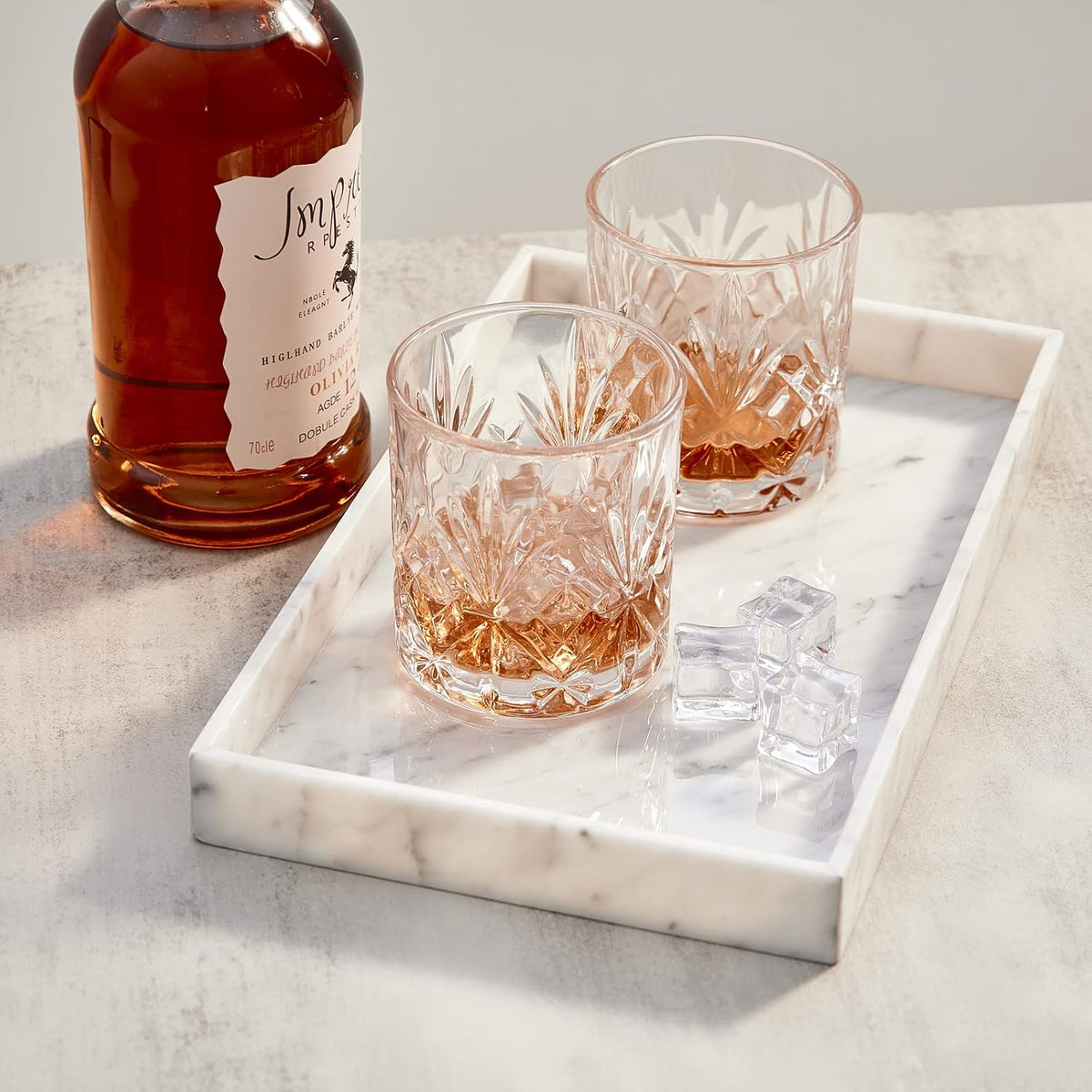𝐈𝐭𝐚𝐥𝐢𝐚𝐧 𝟏𝟎𝟎% Marble Vanity Tray (12x7in), Counter Organizer for Bathroom, Kitchen, Dresser, Coffee Table, Serving, Decorative (Carrara White)
