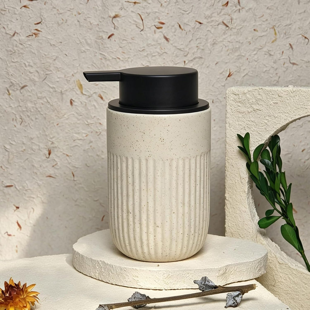 Beige Ceramic Foaming Soap Dispenser for Bathroom Countertop 13oz