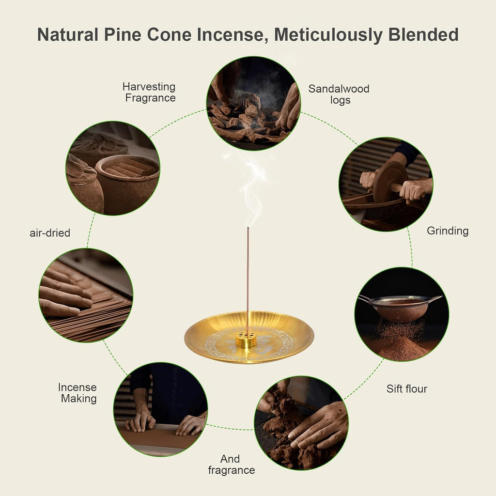 Pine Cone Incense Sticks, Natural-Handmade Low Smoke Natural Charcoal Free Non Toxic Temple Aroma Aromatherapy Meditation Calming Stress Relief Relaxation Yoga Zen, Approx 150 Count 3 Pipe