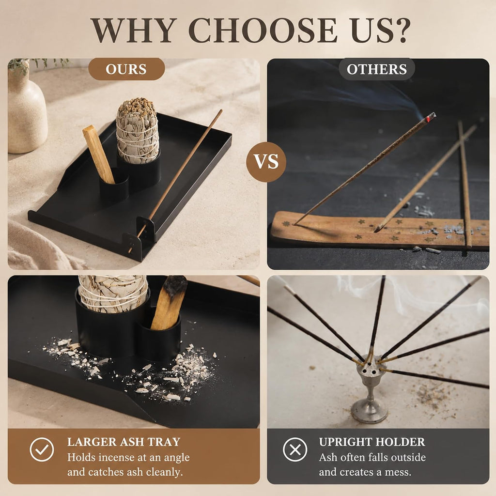 4 in 1 Incense Holder, Sage and Palo Santo Holder with Ash Catch Tray