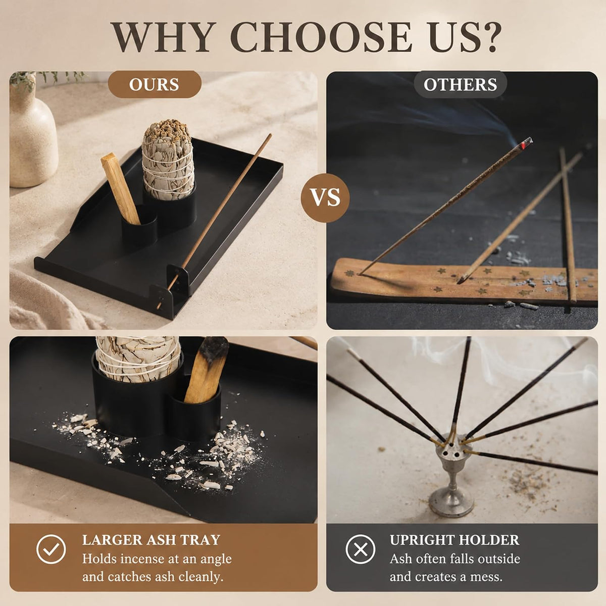 4 in 1 Incense Holder, Sage and Palo Santo Holder with Ash Catch Tray