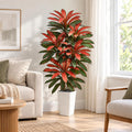 Artificial Dracaena Tree Red, 5FT Fake Plants White Planter