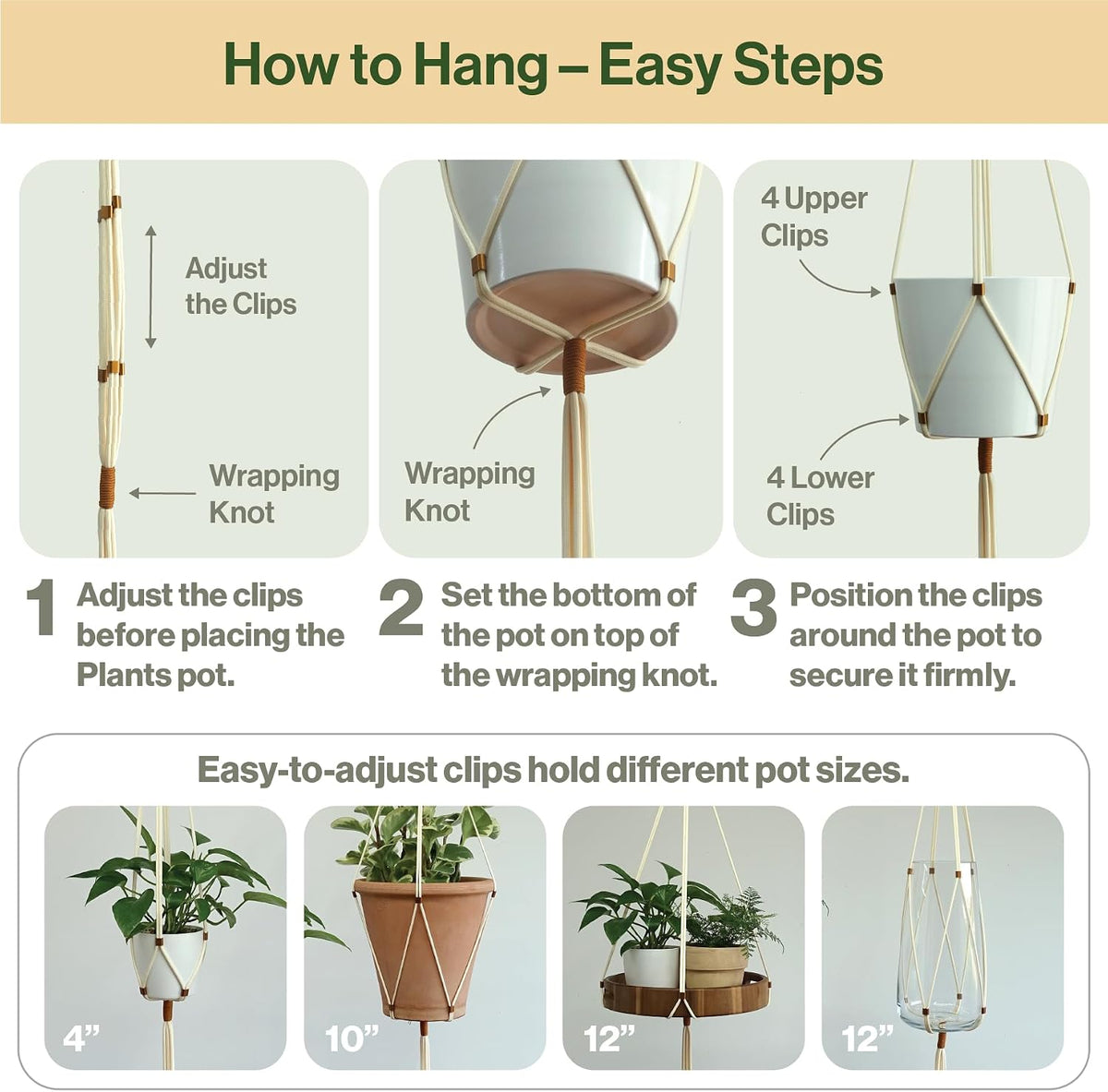 Macrame Plant Hanger Polyester Rope 42 Inch Outdoor Indoor Adjustable Hanging Planter for up to 10 Inch Plant Pot Modern Boho Home Decor (1, Ivory/Burnt Orange)