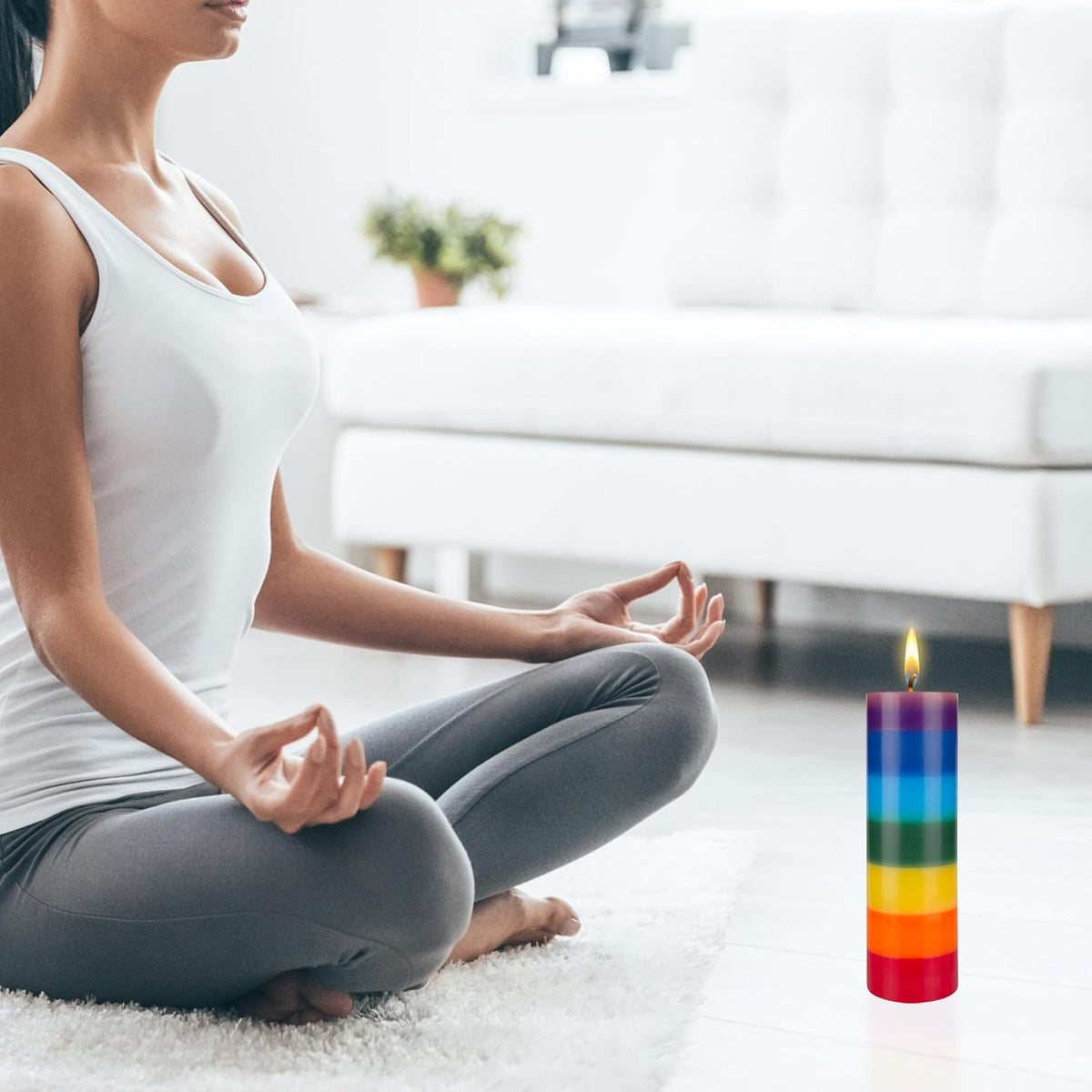 Mega Candles 3 pcs Unscented Multi Color Solid Pillar Chakra Candles, Hand Poured Premium Wax Candle 3 Inch x 9 Inch, 100% Cotton Wick, Positive Energy, Healing, Meditation, Relaxation, Reiki, Yoga