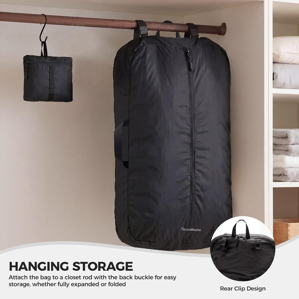 Travel Laundry Bag, 40L Foldable Dirty Clothes Bag with Two-Way Opening
