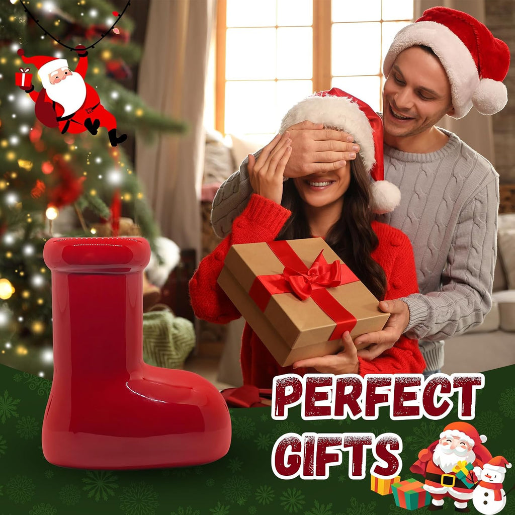 Red Boot Christmas Vase, 8 Inch Ceramic Decorative Vases for Home Decor