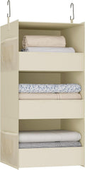 3-Shelf Hanging Closet Organizer, Washable Foldable Storage Shelves, Beige
