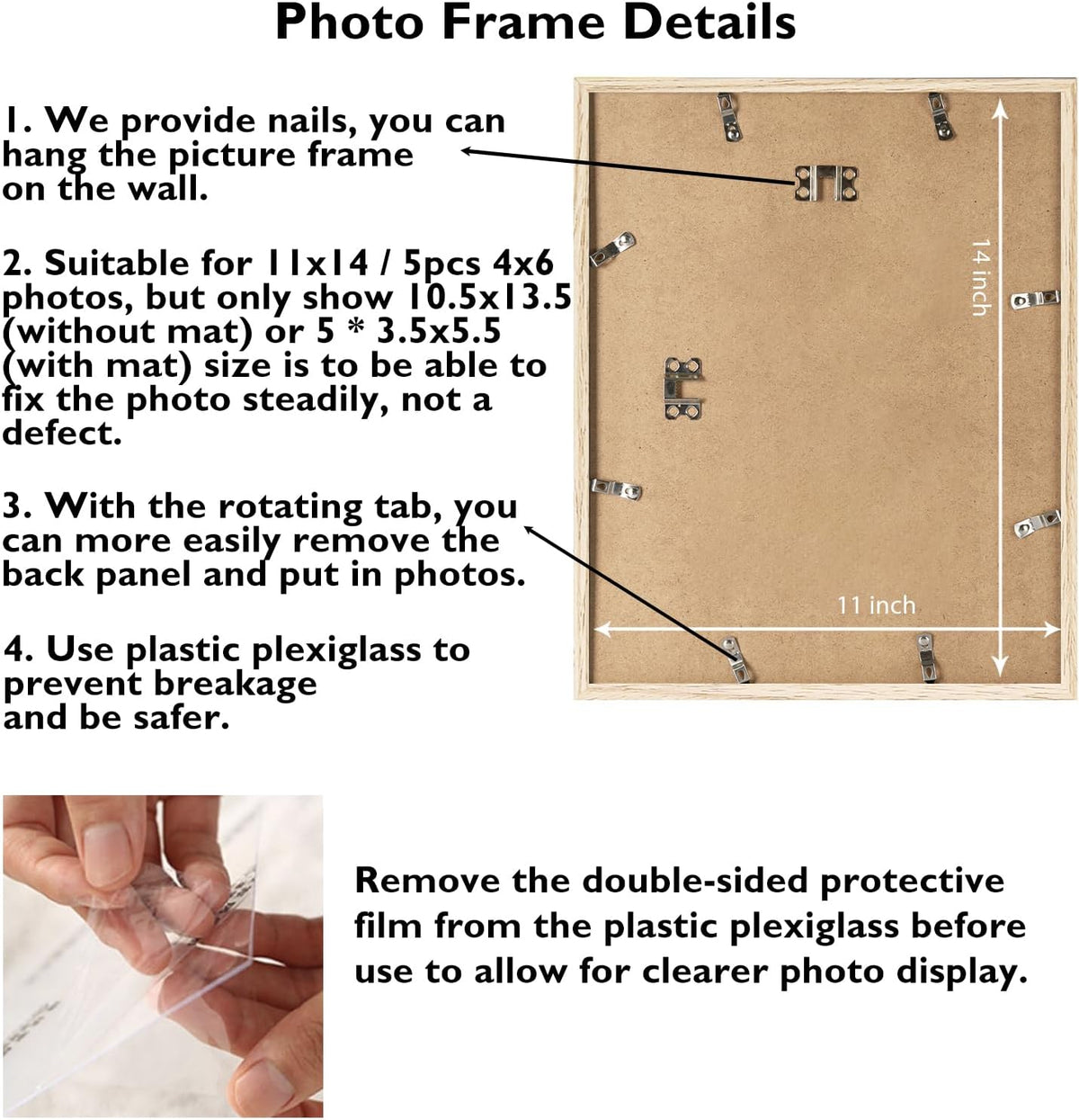 JCJMY 11x14 Picture Frame, 4x6 Collage Picture Frame, Display 5 Pcs 4x6 Photos or 11x14 Picture, Five Opening 4x6 Collage Frame for Wall Hanging, Lightweight 4 x 6 Multi Pictures Frame, Natural